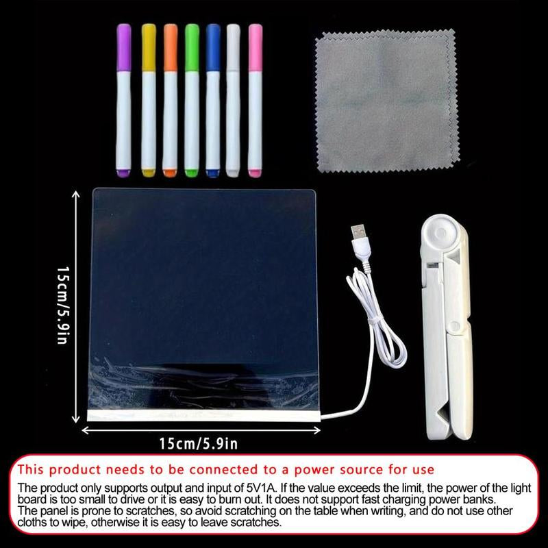 Rewritable Acrylic Message Board, 1/8 Counts USB Powered Illuminated Dry Erase Board with Stand & Markers & Rags, Room Accessories, LED Display Board, School Supplies