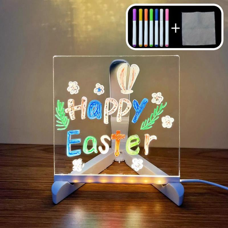 Rewritable Acrylic Message Board, 1/8 Counts USB Powered Illuminated Dry Erase Board with Stand & Markers & Rags, Room Accessories, LED Display Board, School Supplies