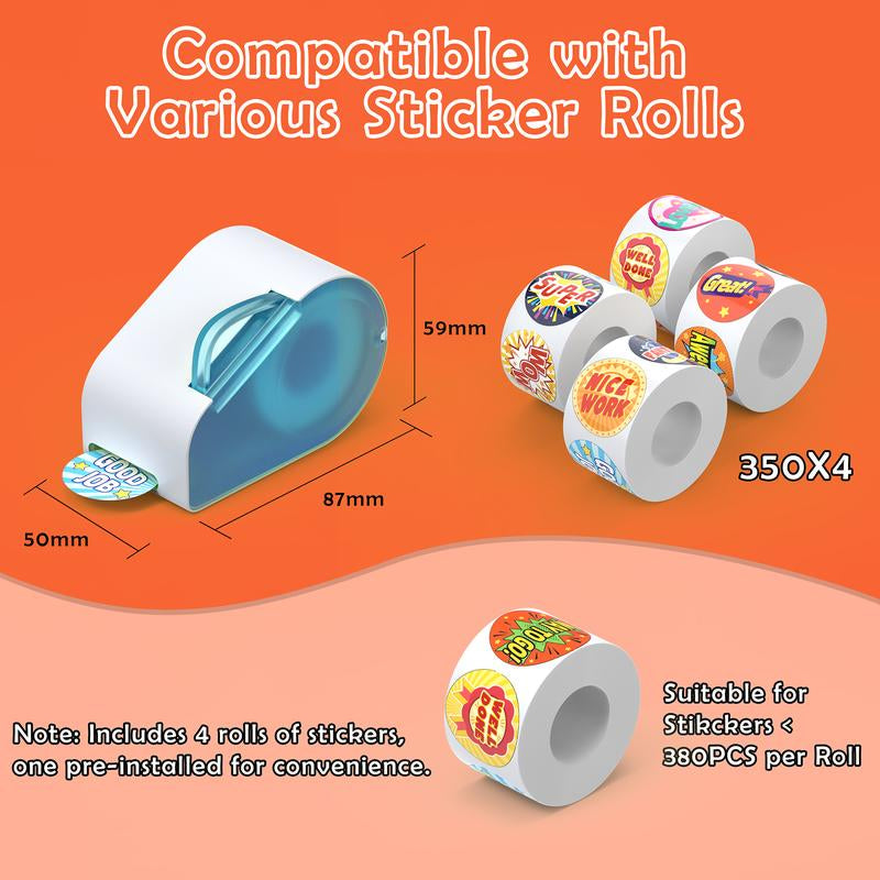 Manual Sticker Dispenser, Student Reward, Teacher Appreciation Gift with 1400 Stickers, Contains Various Patterns of Stickers, Easy to Install, Easy to Use, Suitable for Use with Student Rewards, Teacher Supplies