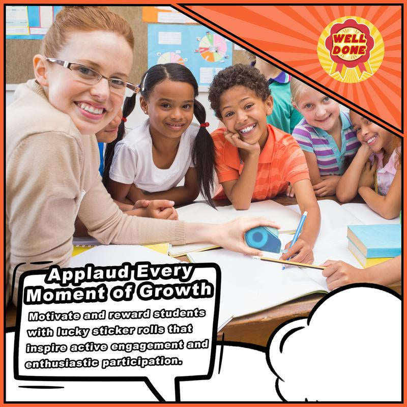 Manual Sticker Dispenser, Student Reward, Teacher Appreciation Gift with 1400 Stickers, Contains Various Patterns of Stickers, Easy to Install, Easy to Use, Suitable for Use with Student Rewards, Teacher Supplies