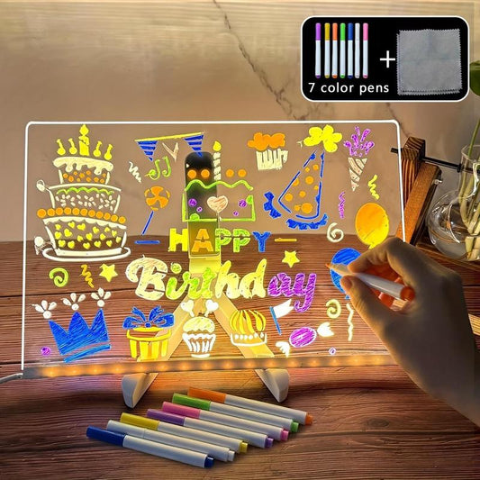 Rewritable Acrylic Message Board, 1/8 Counts USB Powered Illuminated Dry Erase Board with Stand & Markers & Rags, Room Accessories, LED Display Board, School Supplies
