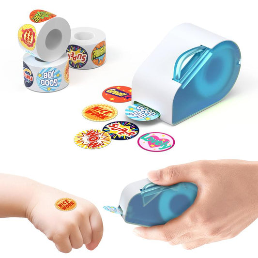 Manual Sticker Dispenser, Student Reward, Teacher Appreciation Gift with 1400 Stickers, Contains Various Patterns of Stickers, Easy to Install, Easy to Use, Suitable for Use with Student Rewards, Teacher Supplies