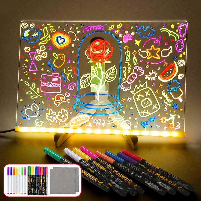 Rewritable Acrylic Message Board, 1/8 Counts USB Powered Illuminated Dry Erase Board with Stand & Markers & Rags, Room Accessories, LED Display Board, School Supplies