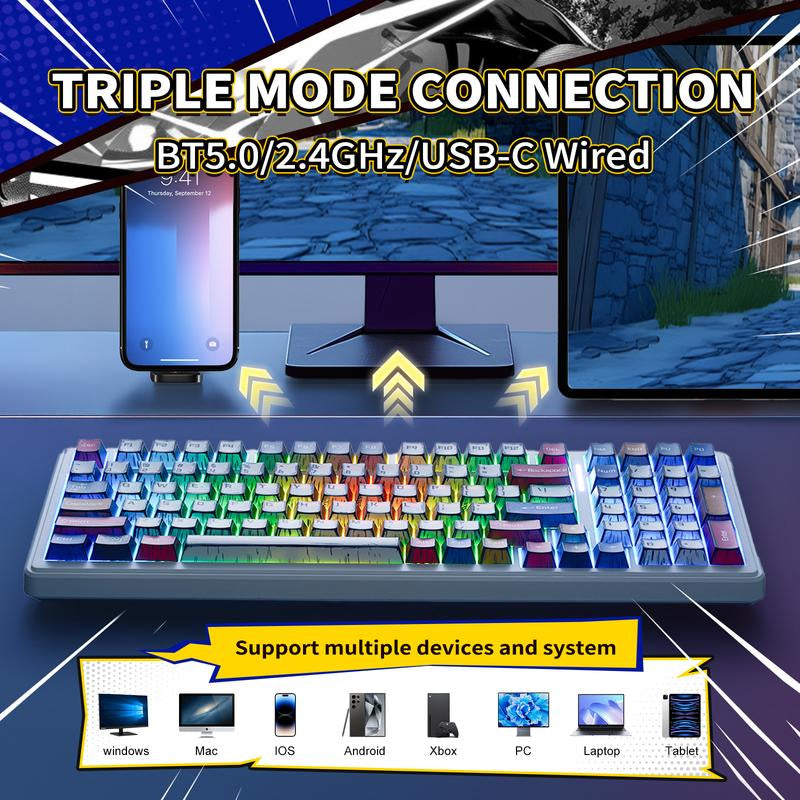 AULA F99 Wireless Mechanical Keyboard, Hot Swappable Custom Keyboard,Pre-Lubed Linear Switches,Gasket Structure,Rgb Backlit Gaming Keyboard