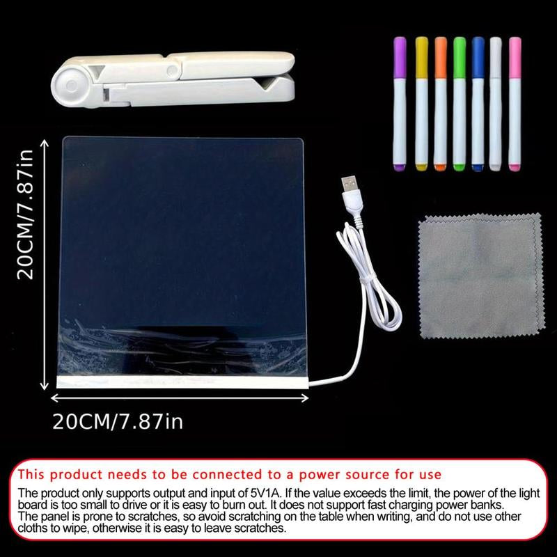 Rewritable Acrylic Message Board, 1/8 Counts USB Powered Illuminated Dry Erase Board with Stand & Markers & Rags, Room Accessories, LED Display Board, School Supplies