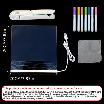 Rewritable Acrylic Message Board, 1/8 Counts USB Powered Illuminated Dry Erase Board with Stand & Markers & Rags, Room Accessories, LED Display Board, School Supplies